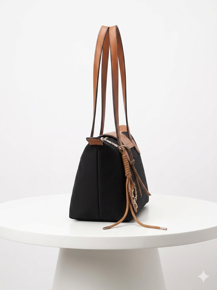 Canvas tote black x brown