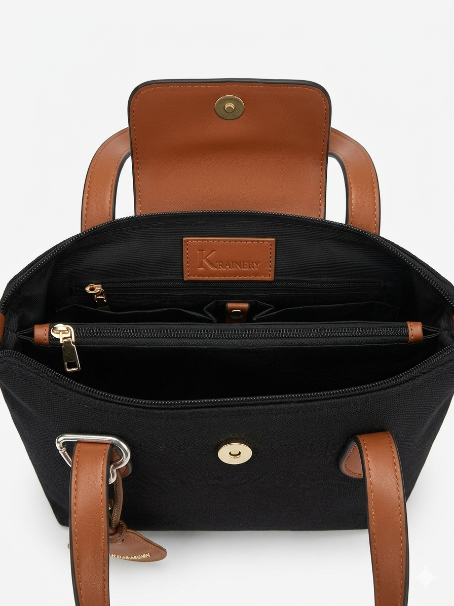 Canvas tote black x brown