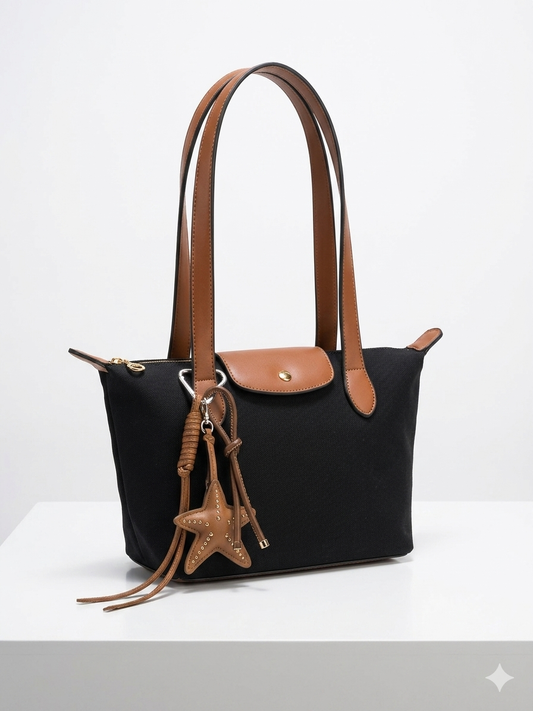 Canvas tote black x brown
